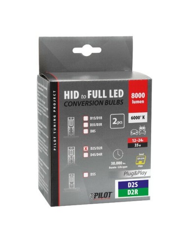 12-24V Lampade a Led per conversione fari Xenon - (D2S-D2R) - 35W - 2 pz - Scatola