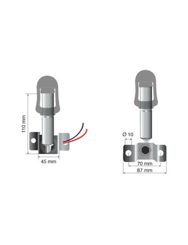 Fix-8, Staffa con perno e spinotto DIN per luce di segnalazione, attacco tubolare