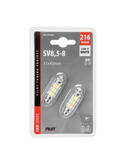 24/28V Led Series - 12 Led SMD - 11x43 mm - SV8,5-8 - 2 pz - D/Blister - Bianco - Doppia polarità