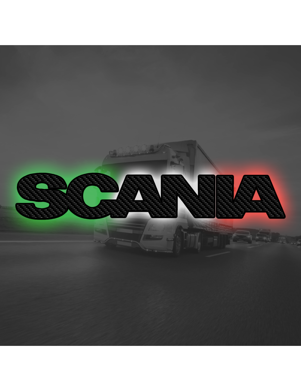 Logo In Plexiglass Retroilluminato Compatibile con Scania - Scritta Scania Carbon Tricolore