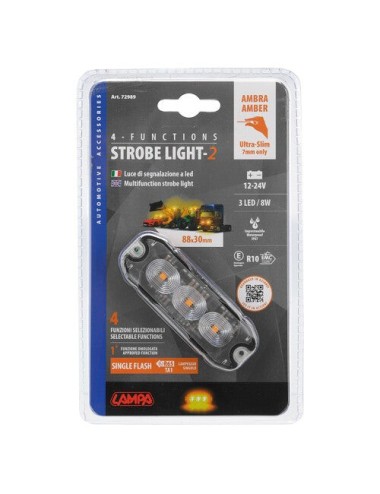 Luce di segnalazione multifunzione a 3 Led, 12/24V - 88x30 mm - Arancio