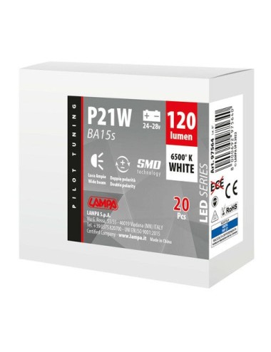 24/28V Led Series - 8 SMD x 1 chip - (P21W) - BA15s - 20 pz - Scatola - Bianco - Doppia polarità