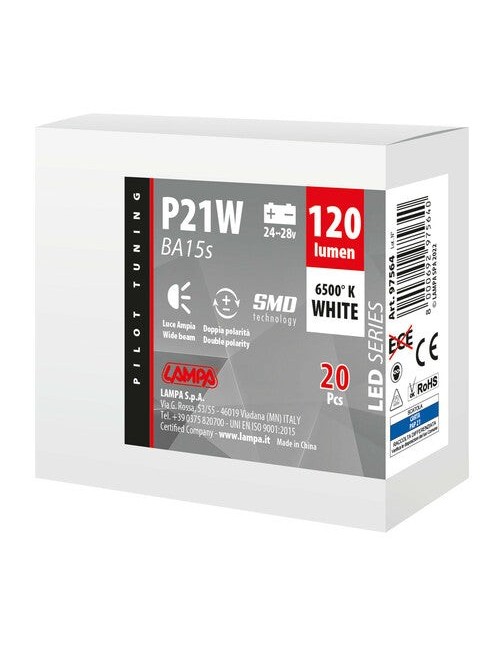 24/28V Led Series - 8 SMD x 1 chip - (P21W) - BA15s - 20 pz - Scatola - Bianco - Doppia polarità