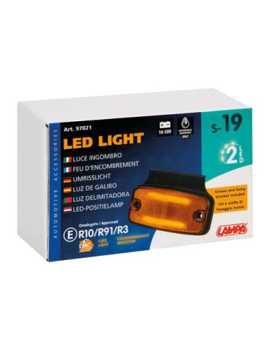 Luce ingombro con catarifrangente e staffa, 10/30V - 2 Led - Arancio