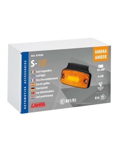 Luce ingombro con catarifrangente e staffa, 10/30V - 4 Led - Arancio