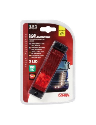 Luce supplementare a 3 Led con catarifrangente - 24V - Rosso