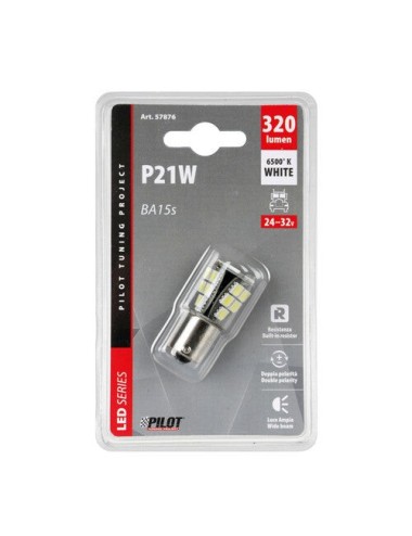 24/32V Led series - 18 SMD x 1 chip - (P21W) - BA15s - 1 pz - D/Blister - Bianco - Doppia polarità - Resistenza incorporata