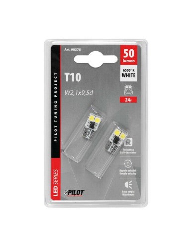 24V Hyper-Led 12 - 4 SMD x 3 chips - (T10) - Bifocus - W2,1x9,5d - 2 pz - D/Blister - Doppia polarità - Resistenza incorporata