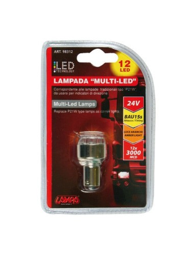 24V Lampada Multi-Led 12 Led - (PY21W) - BAU15s - 1 pz - D/Blister - Arancio