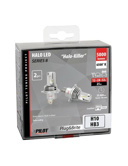 9/32V Halo Led Serie 8 Halo Killer - (H10-HB3 9005) - 25W - P20d - 2 pz - Scatola